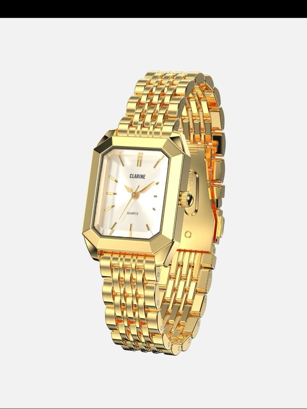 Clarine Gold-Tone Rectangle Link Bracelet Watch